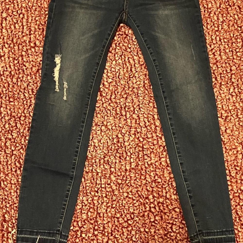Wax Jean Dark Blue Distressed Skinny Jeans